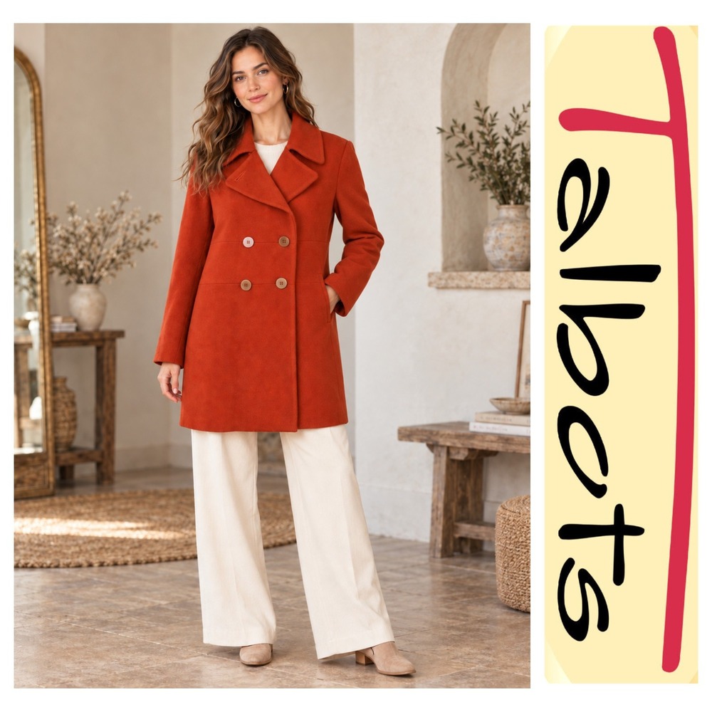 Talbots Vintage Burnt Orange Wool Blend Lined Double Breasted Pea Coat Size 14